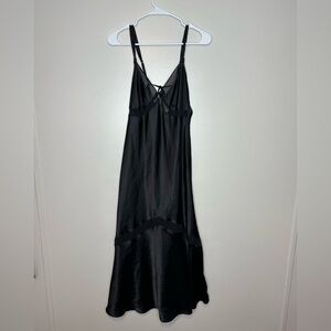 Linea Donatella Vintage Black Satin Maxi Slip Dress Womens size M Y2K